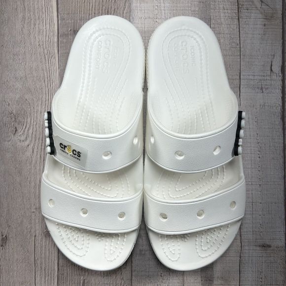 Crocs Women's Classic Slide Sandal Comfort Two Strap Slip On White Size 9 - Picture 5 of 13